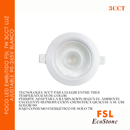 Foco Led Embutido Fsl 7w 3cct Luz Ajustable 90-265v Blanco