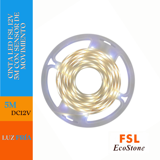 Cinta Led Fsl 12v 5m Con Sensor De Movimiento 6500k Luz Fría