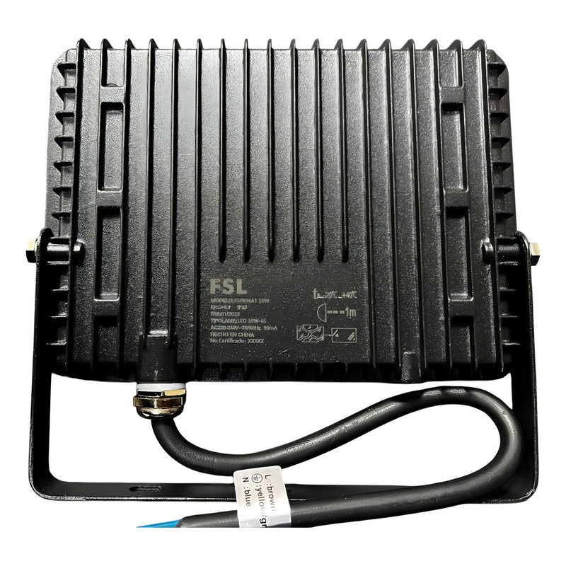 Reflector LED 20W FSL IP65 6500K Luz Fría Exterior Negro 220V Proyector