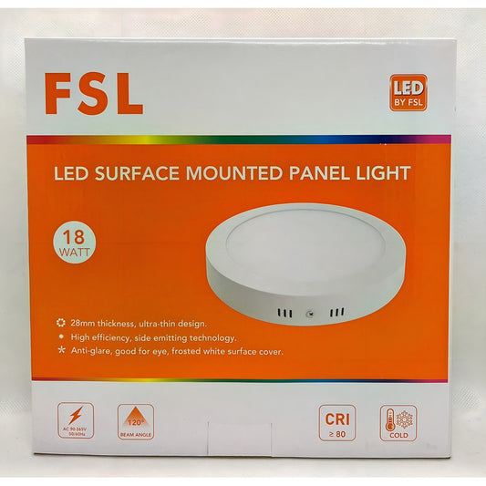 Panel LED Sobrepuesto Redondo FSL 18W 6500K (Luz Fría) 32mm – Apto para Kit de Emergencia