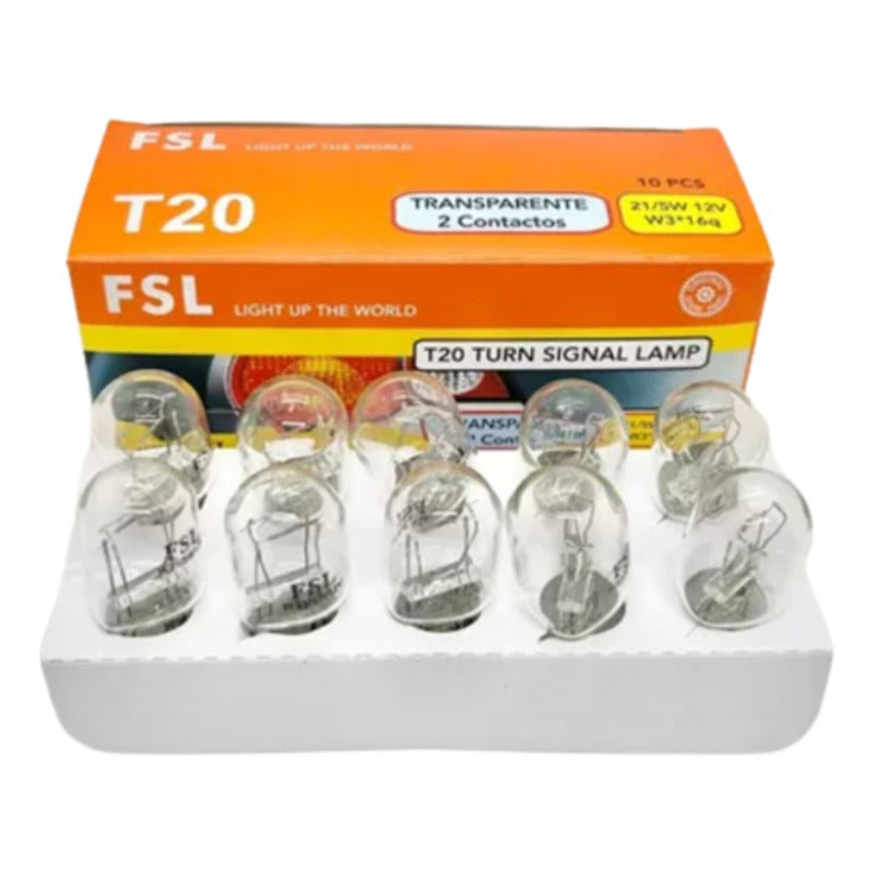 Pack X10 Ampolleta Halógena T20 21/5W 12V W3x16q Transparente 2 Contactos Para Auto FSL