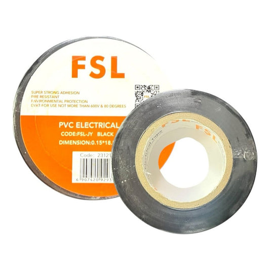 Cinta Aislante Negra FSL 1.9 cm x 16 m – Cinta Eléctrica de PVC Resistente al Calor y a la Tensión | Uso Profesional y Doméstico