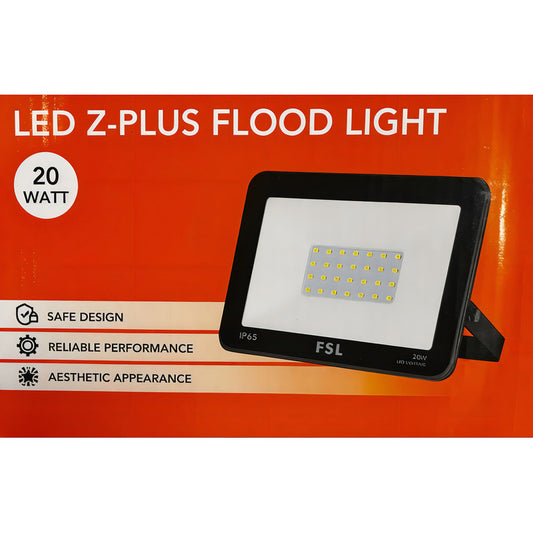 Reflector LED 20W FSL IP65 6500K Luz Fría Exterior Negro 220V Proyector