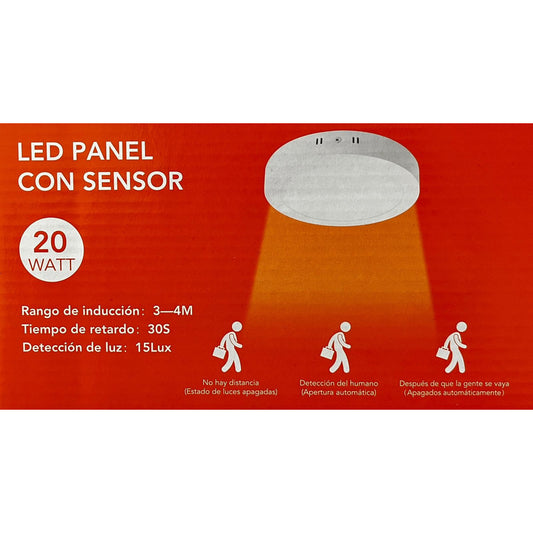 Panel Led Sobrepuesto Con Sensor 20W Luz Fria 6500K Blanco- Fsl