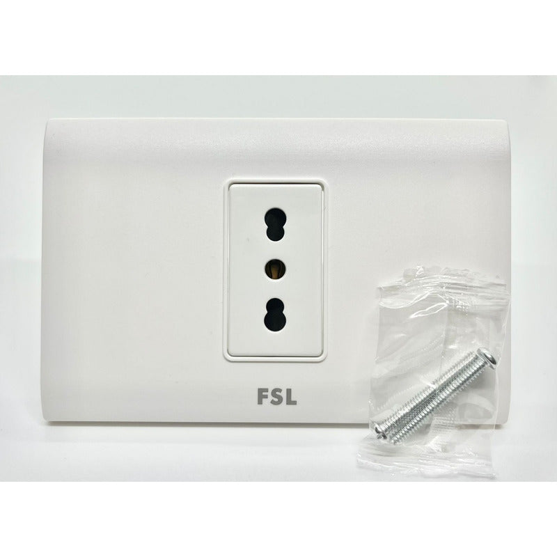 Tomacorriente Simple FSL F8A-1163W 10A 250V Blanco | SEC Certificado 1 Toma