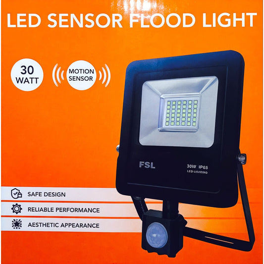Reflector LED 30W con Sensor de Movimiento IP65 Luz Fría 6500K Negro FSL Exterior
