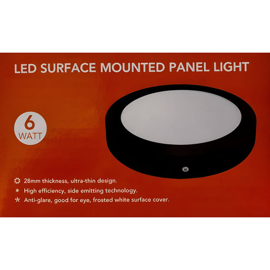 Panel Led Sobrepuesto Redondo 6w Luz Fría (6500k) Negro- Fsl