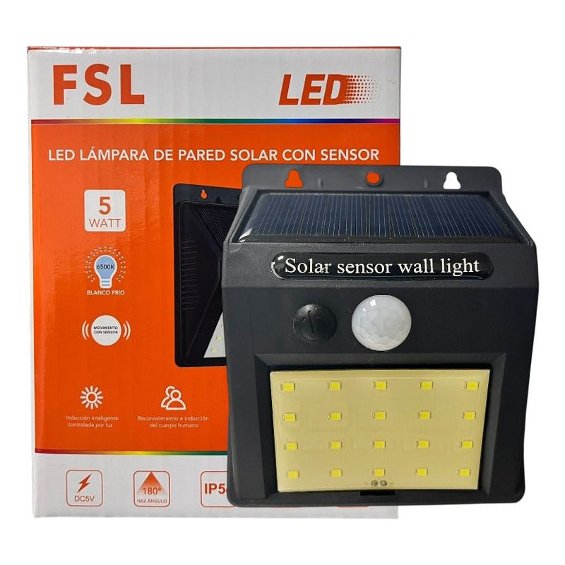 Pack X5 Foco Solar Pared Con Sensor 5w/6500k Exterior Fsl Blanco