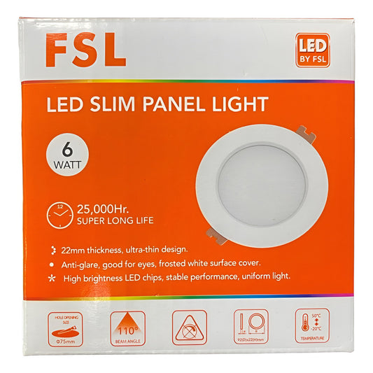 Panel LED Embutido Delgado 6W 6500K Luz Fría FSL Bajo Consumo