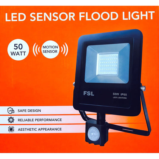 Reflector LED 50W con Sensor de Movimiento IP65 Luz Fría 6500K Negro FSL Exterior