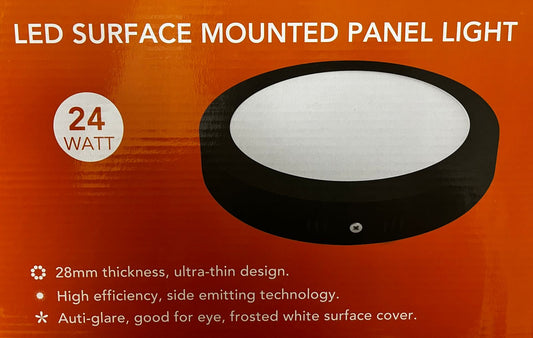 Panel Led Sobrepuesto Redondo 24w Luz Fría 6500k Negro- Fsl