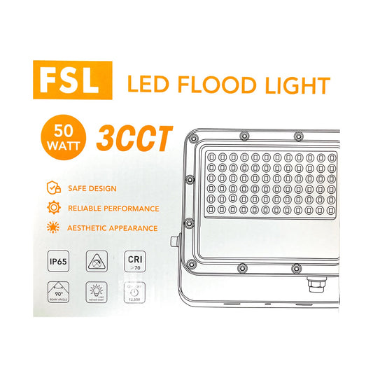 Proyector Led Fsl 50w 3cct Luz Ajustable Ip65 Gris Exterior