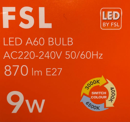 Ampolleta LED A60 9W E27 3CCT FSL (Cálida/Neutra/Fría)