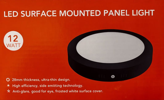 Panel Led Sobrepuesto Redondo 12w Luz Fría 6500k Negro- Fsl