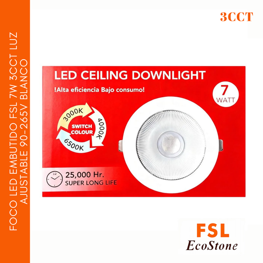 Foco Led Embutido Fsl 7w 3cct Luz Ajustable 90-265v Blanco