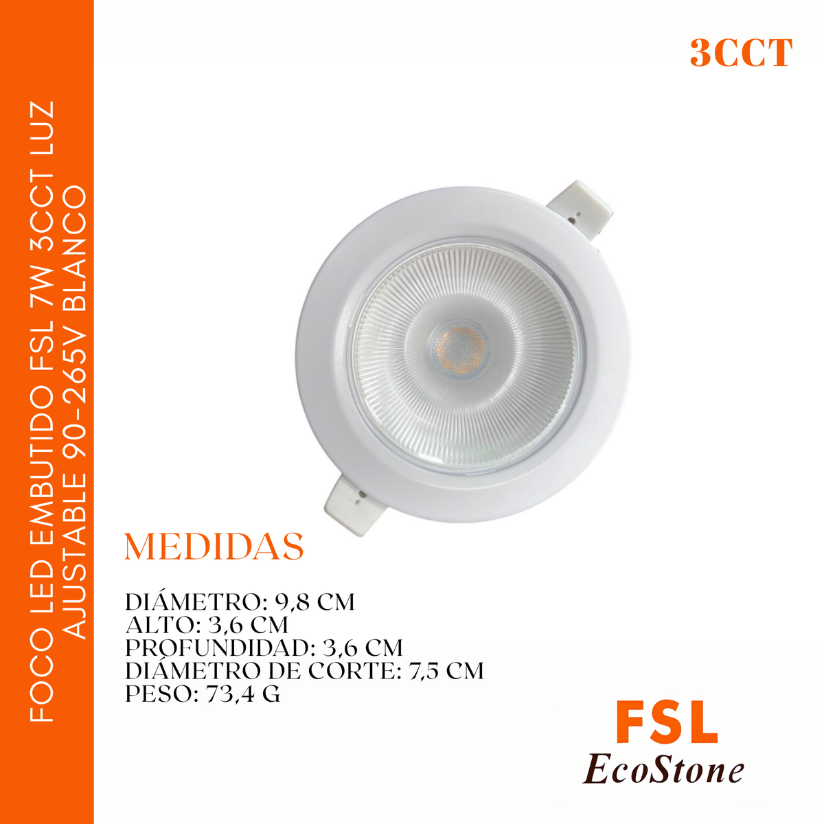 Foco Led Embutido Fsl 7w 3cct Luz Ajustable 90-265v Blanco