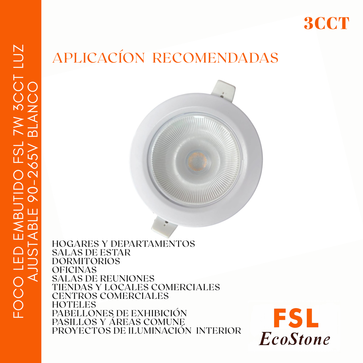 Foco Led Embutido Fsl 7w 3cct Luz Ajustable 90-265v Blanco