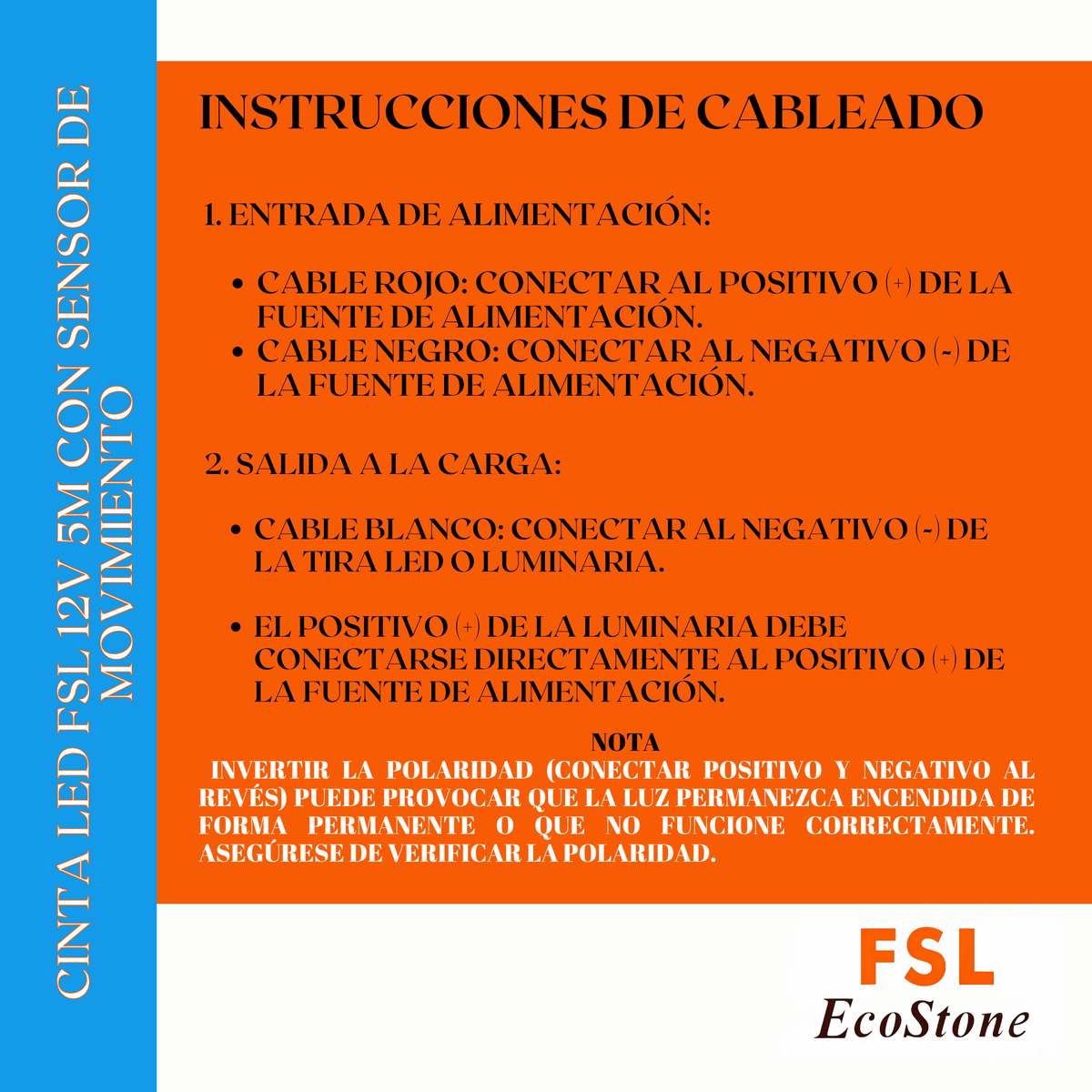 Cinta Led Fsl 12v 5m Con Sensor De Movimiento 6500k Luz Fría