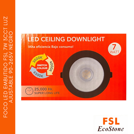 Foco Led Embutido Fsl 7w 3cct Luz Ajustable 90-265v Negro