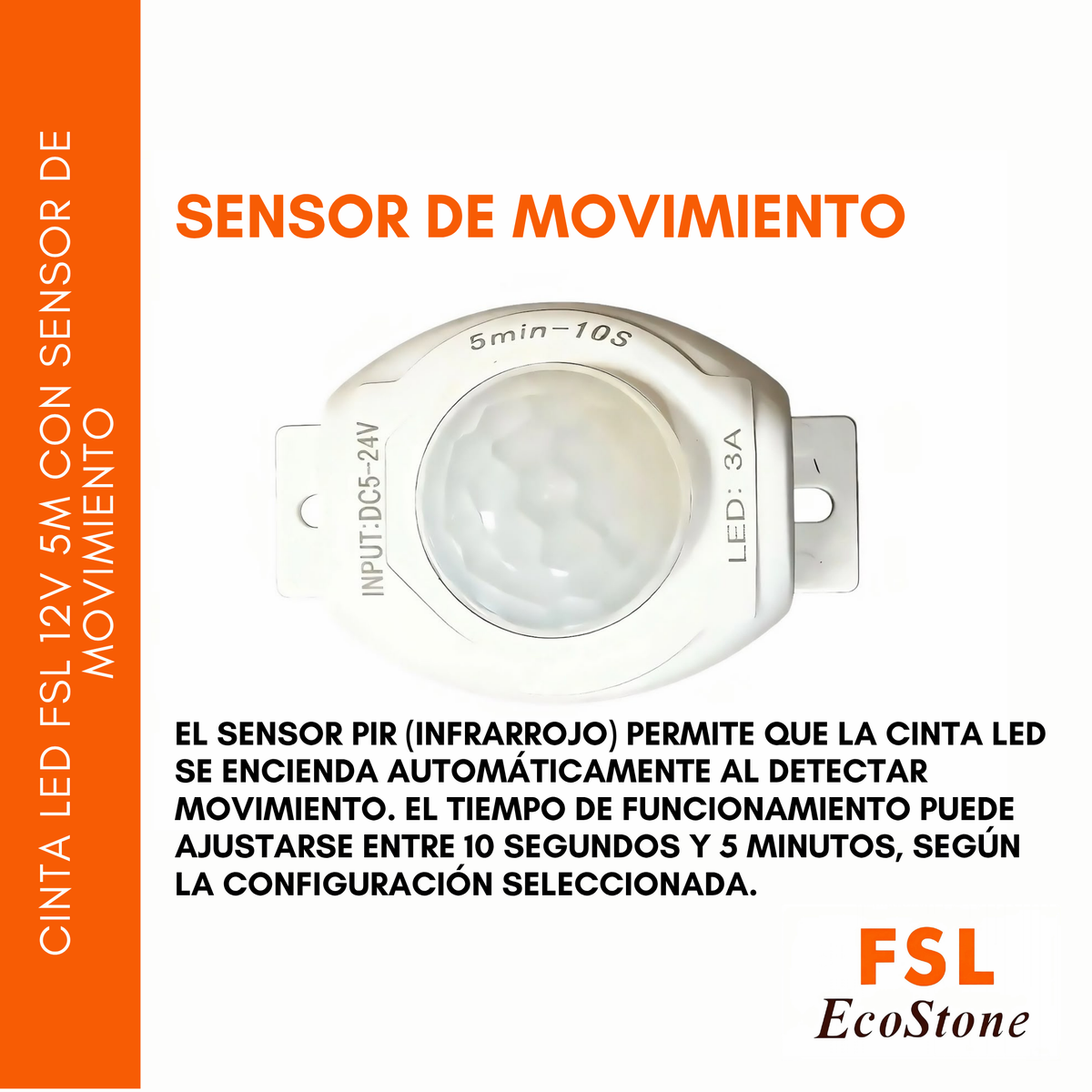 Cinta Led Fsl 12v 5m Con Sensor De Movimiento 6500k Luz Fría