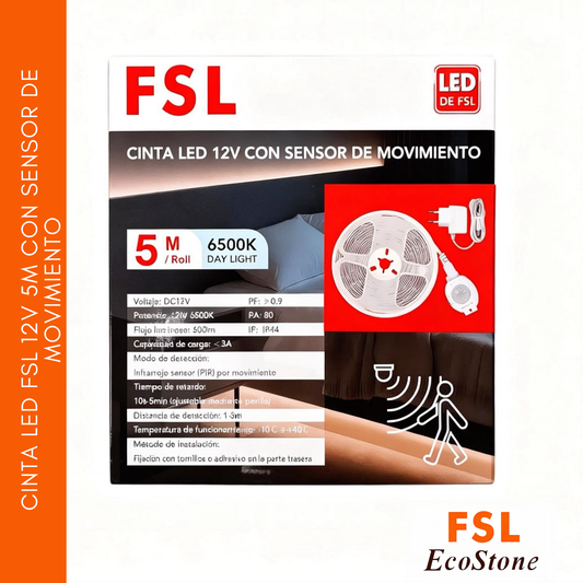 Cinta Led Fsl 12v 5m Con Sensor De Movimiento 6500k Luz Fría