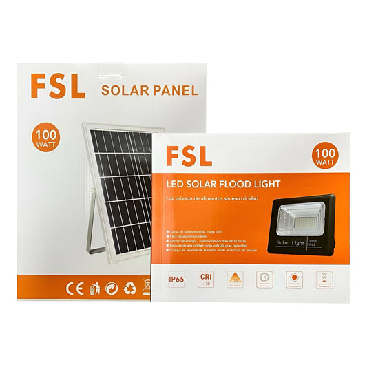 Reflector LED Solar 100W IP65 con Panel – Luz Fría 6500K – FSL