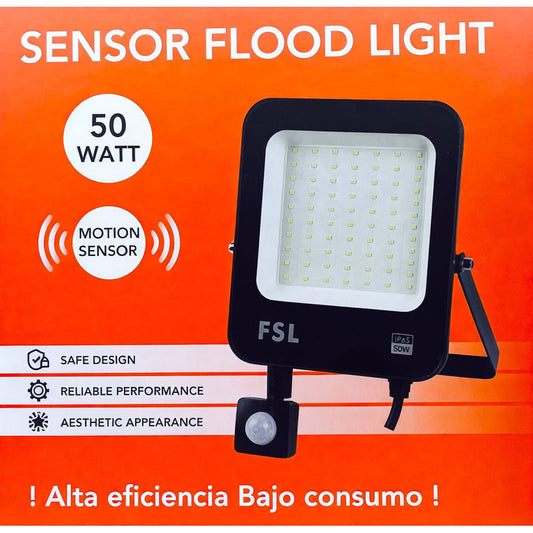 Reflector LED 50W IP65 con Sensor de Movimiento Luz Fría (6500K) Blanco - FSL