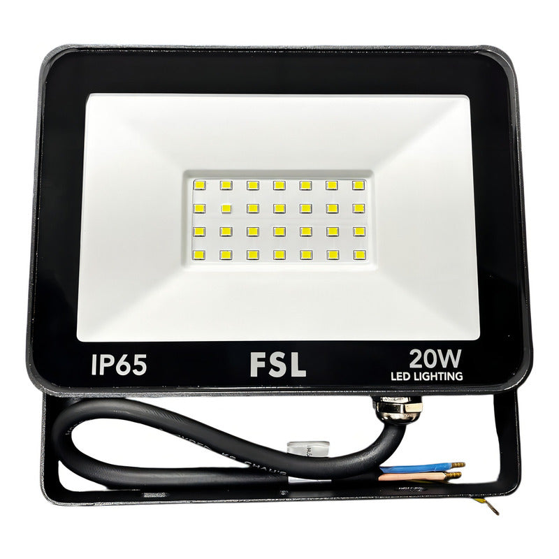 Reflector LED 20W FSL IP65 6500K Luz Fría Exterior Negro 220V Proyector