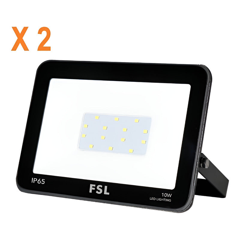 Pack X2 Reflector LED 10W IP65 Luz Cálida 3000K FSL Exterior Certificación SEC