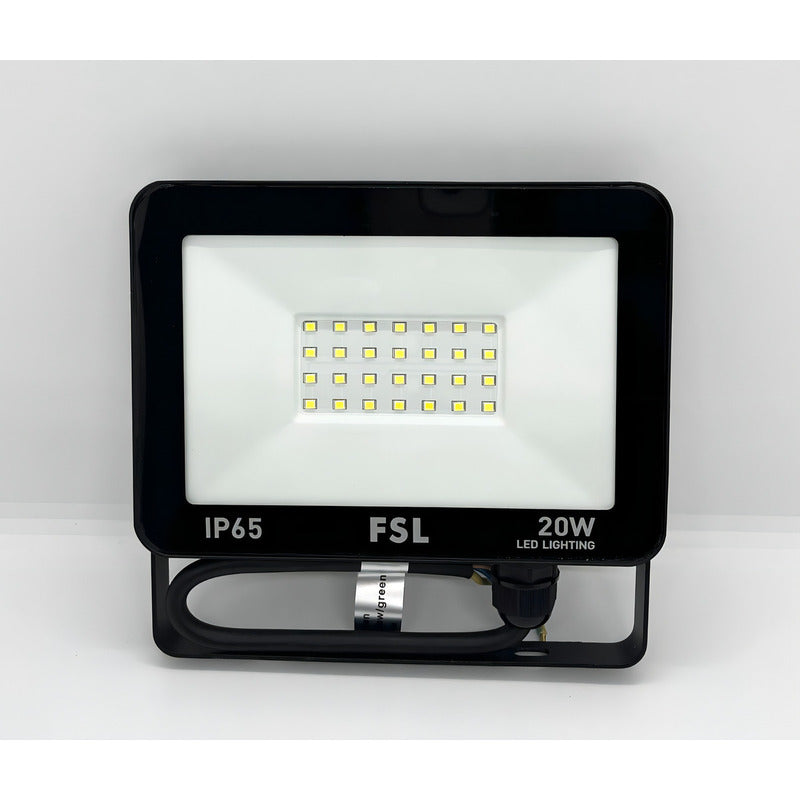 Reflector LED 20W FSL IP65 6500K Luz Fría Exterior Negro 220V Proyector