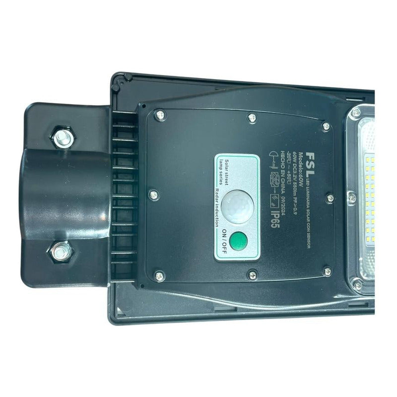 Luminaria Solar Pública 60W FSL | 6500K con Sensor de Movimiento (Sin Brazo)