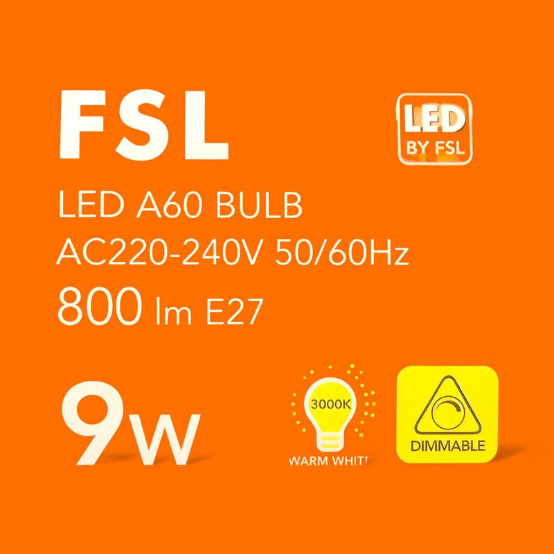 Ampolleta LED A60 9W E27 Luz Cálida 3000K Dimmeable FSL