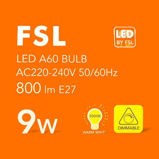 Ampolleta LED A60 9W E27 Luz Cálida 3000K Dimmeable FSL