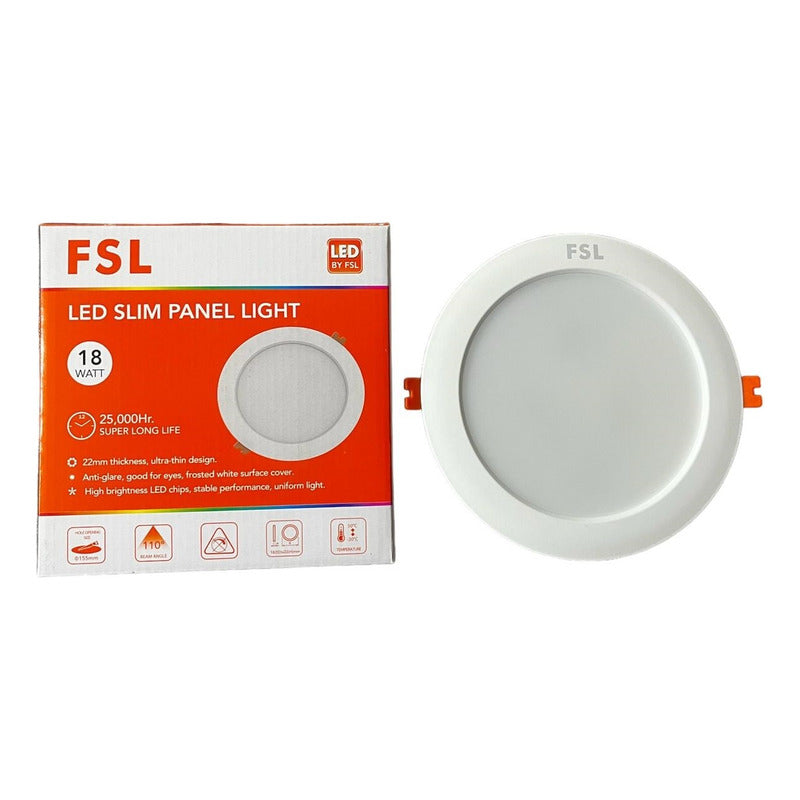 Panel LED Embutido FSL 18W 6500K Luz Blanca Fría Ø18 cm 220V Luz Directa