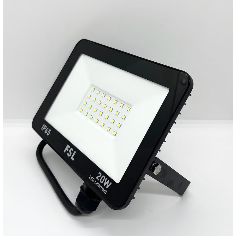 Reflector LED 20W FSL IP65 6500K Luz Fría Exterior Negro 220V Proyector