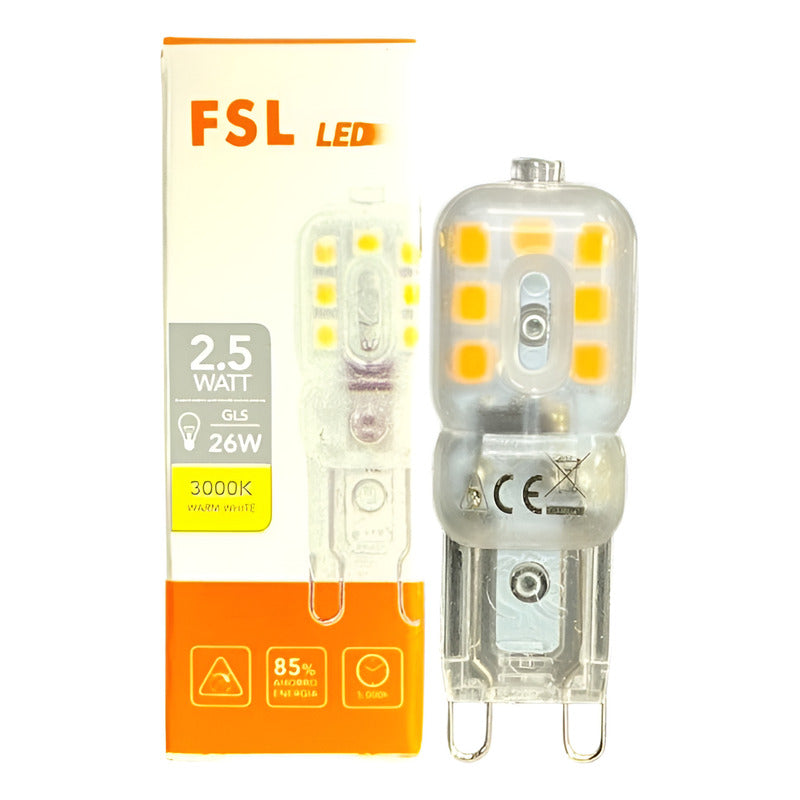 Ampolleta LED G9 2.5W FSL | Luz Cálida 3000K o Luz Fría 6500K | Bajo Consumo y Alta Eficiencia