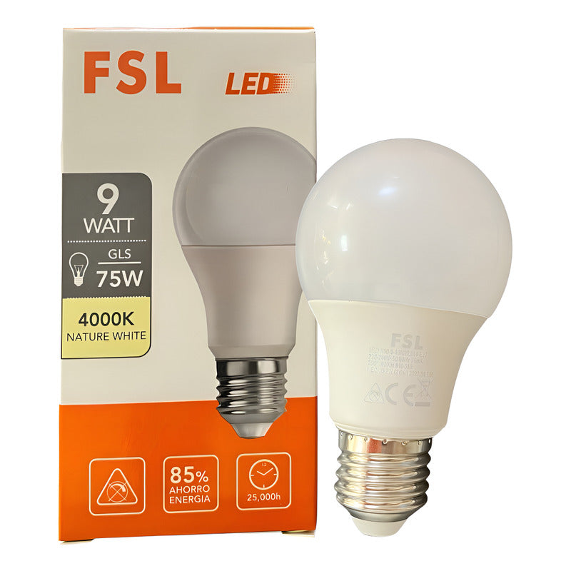 Ampolleta LED A60 9W Luz Neutra 4000K Base E27 Universal – FSL