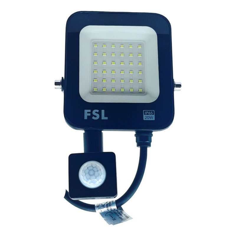 Reflector LED FSL 20W Sensor Movimiento IP65 6500K | Luz Fría Potente Exterior 1440lm