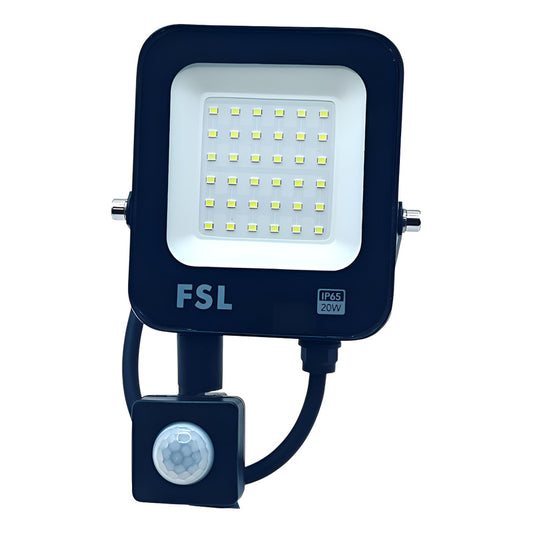Reflector LED FSL 20W Sensor Movimiento IP65 6500K | Luz Fría Potente Exterior 1440lm