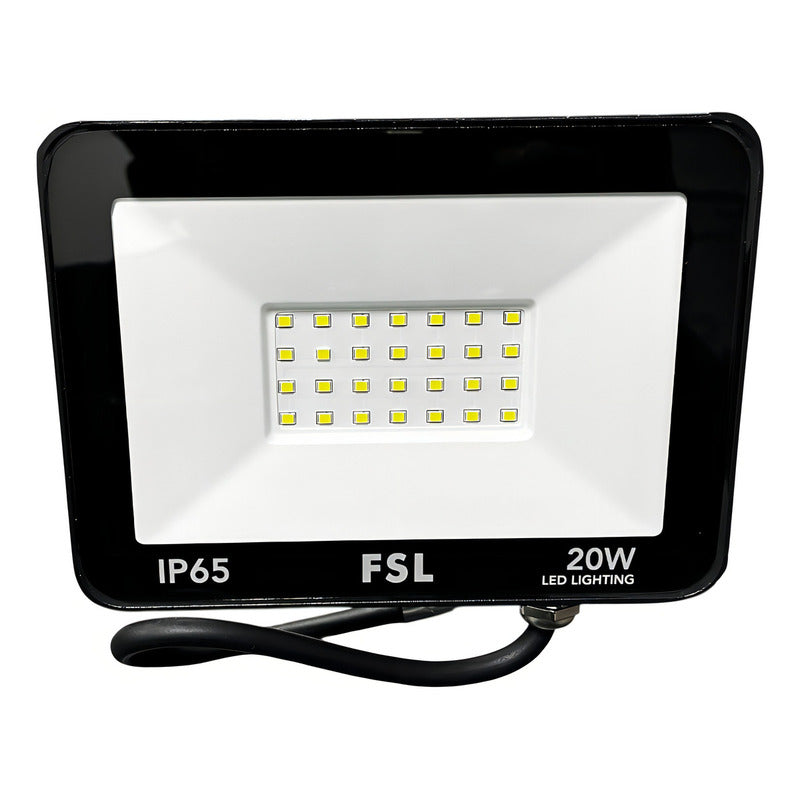 Reflector LED 20W FSL IP65 6500K Luz Fría Exterior Negro 220V Proyector