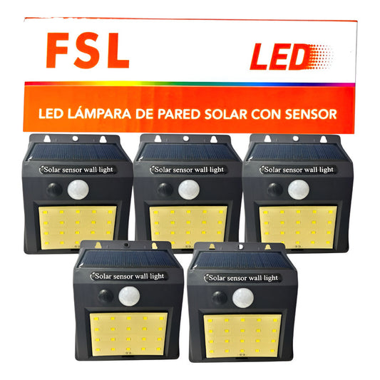 Pack X5 Foco Solar Pared Con Sensor 5w/6500k Exterior Fsl Blanco