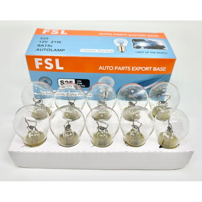 Pack X10 Ampolleta Halógena S25 12V 21W BA15S 1 Contacto Pata Pareja Para Auto FSL