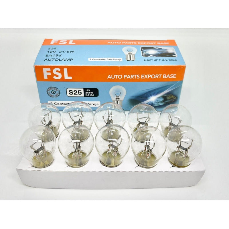 Pack X20 Ampolleta Halógena S25 12V 21/5W BA15D 2 Contactos Pata Pareja Para Auto FSL