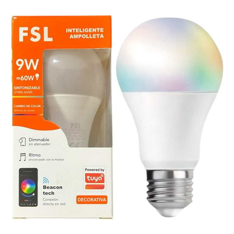 Ampolleta LED Inteligente A60 9W E27 RGB Bluetooth Dimmable FSL