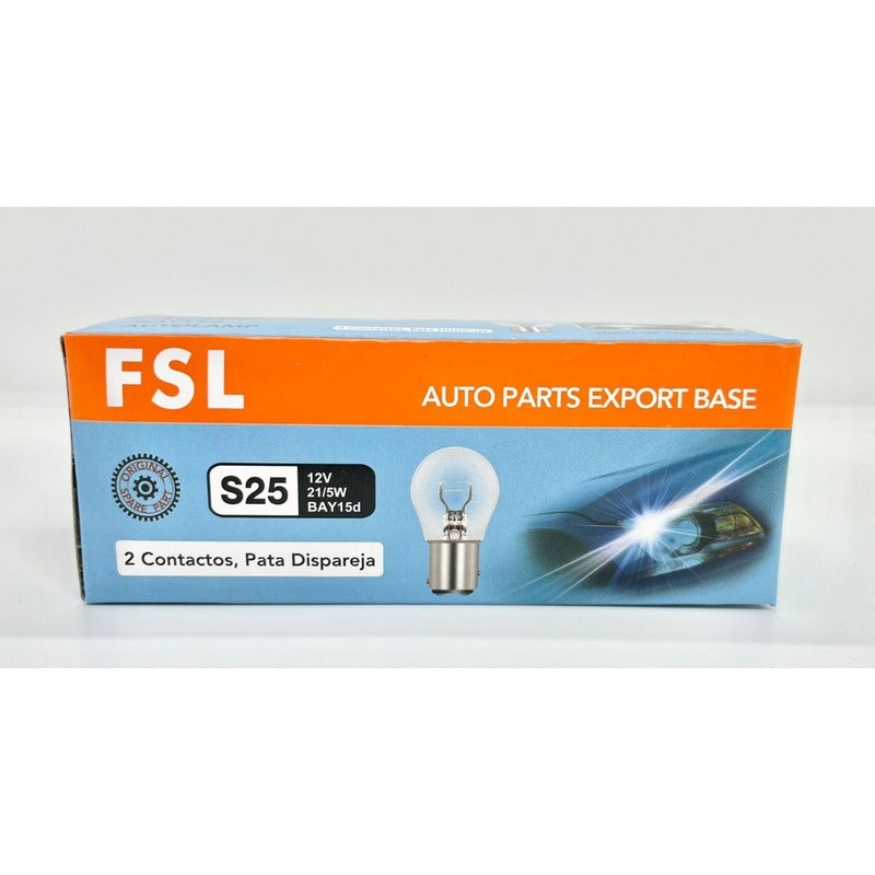 Pack X20 Ampolleta Halógena S25 12V 21/5W BAY15D 2 Contactos Pata Dispareja Para Auto FSL