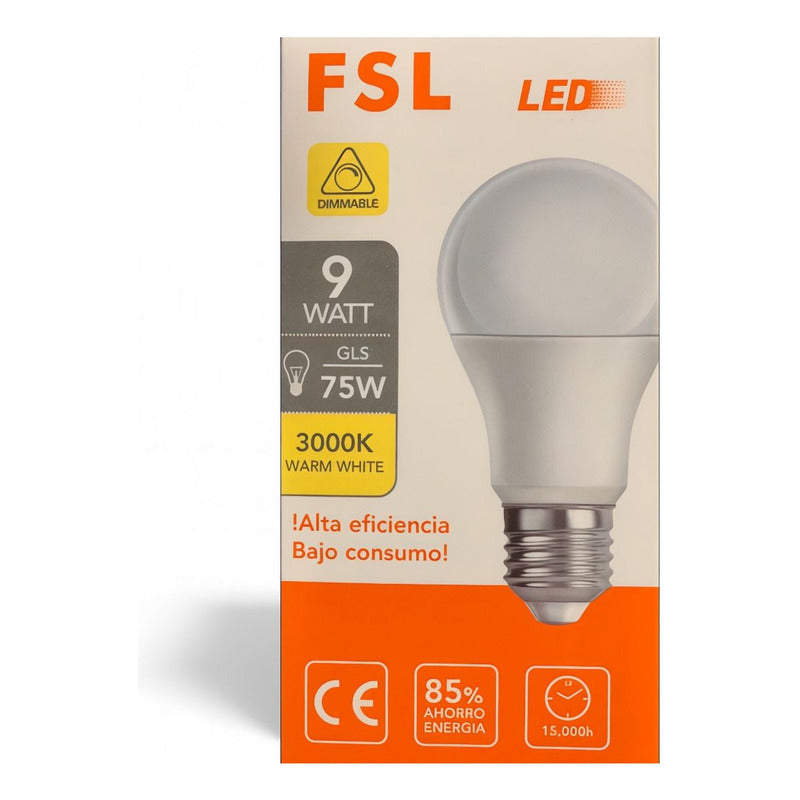 Ampolleta LED A60 9W E27 Luz Cálida 3000K Dimmeable FSL