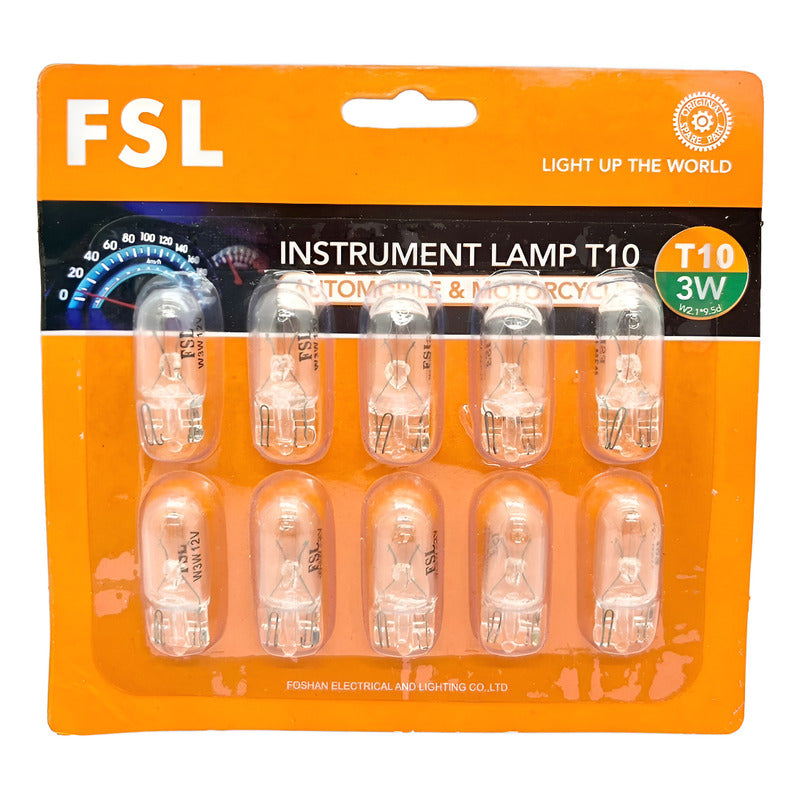 Pack X10 Ampolleta Para Auto T10 12V 3W W2.1x9.5D FSL Cola de Pescado