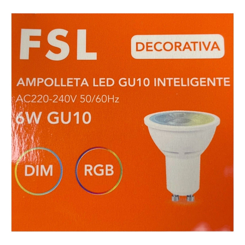 Ampolleta Inteligente LED GU10 6W – RGB / Blanco Frío 6500K – Bluetooth – FSL