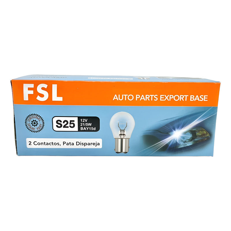 Pack x10 Ampolleta S25 12V 21/5W BAY15D 2 Contacto/Pata Dispareja – FSL