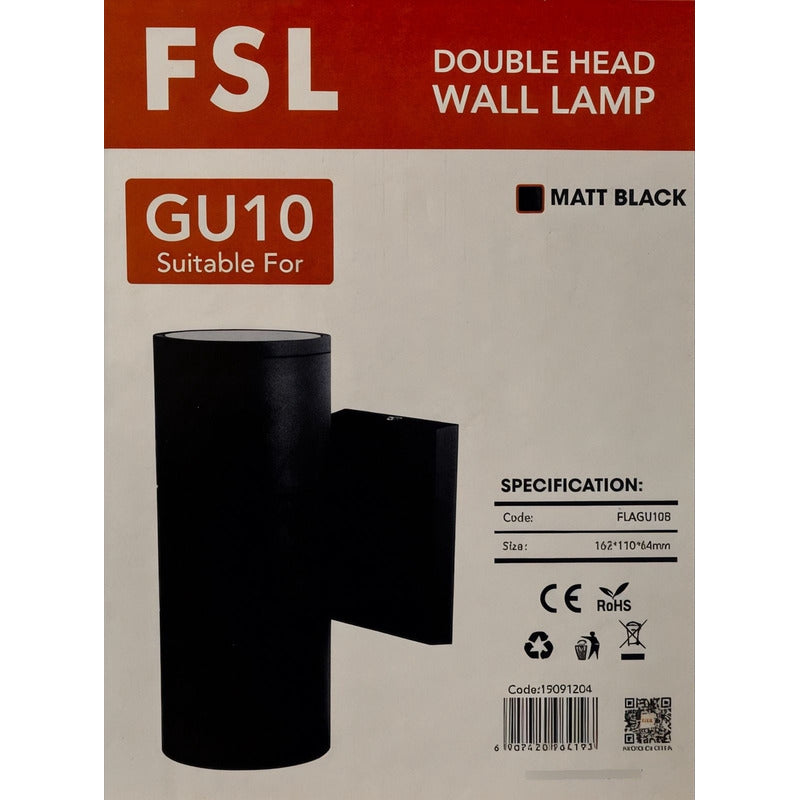 Aplique Exterior Doble Gu10 Ip54 Para 2 Ampolletas Fsl - Negro